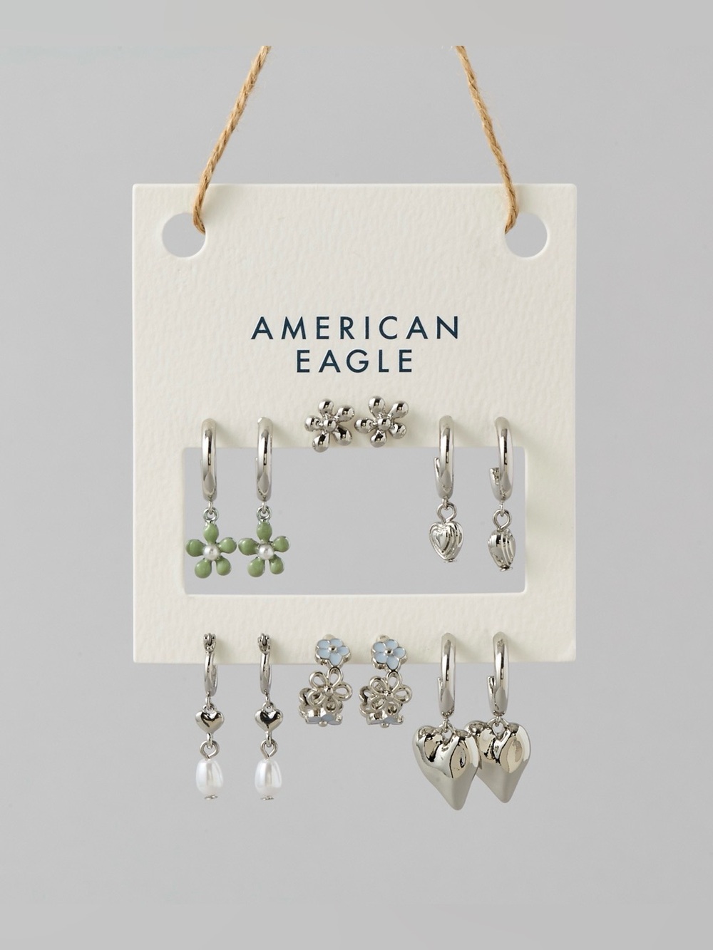 NWT American Eagle Tulip Earrings 6-Pack Silver Floral Hearts